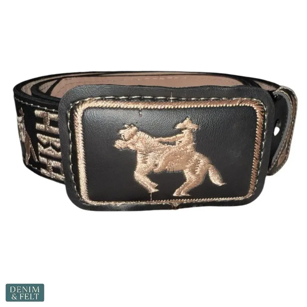 NEW Cinturones Moreno‎ Black Embroidered Leather Horse Belt Western Equestrian